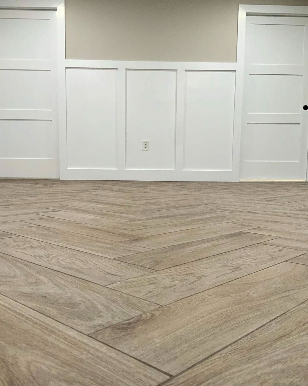 Beautiful wood flooring in finished Greater Boston basement