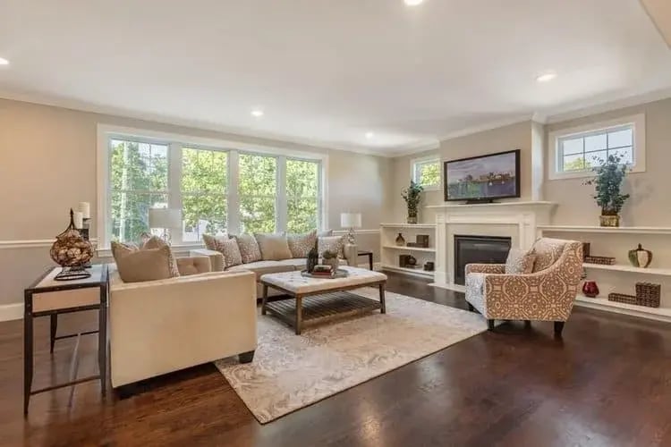 First floor of Boston, MA home with hardwood flooring by Honorato Company